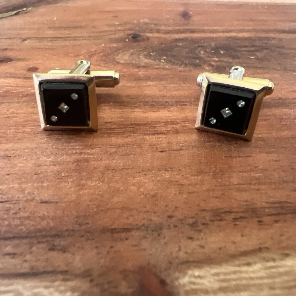Vintage Cufflinks Jewelry Gold Tone And Black